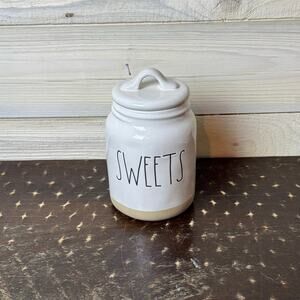 Rae Dunn Sweets Ceramic Jar with Lid, White Farmhouse Kitchen Canister